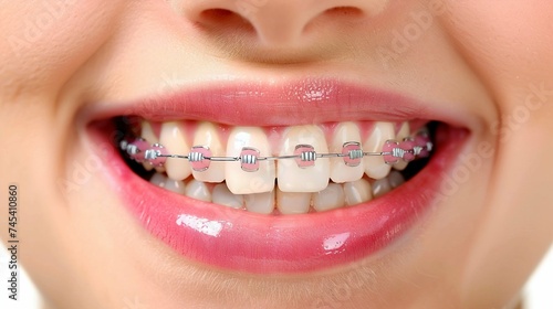 Colorful Dental Braces on Teeth. Generative ai