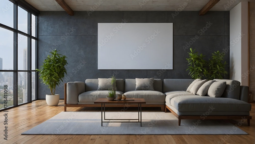 A blank banner on the wall to add creative artwork in a luxury room A blank banner on the wall to add creative artwork in a luxury room