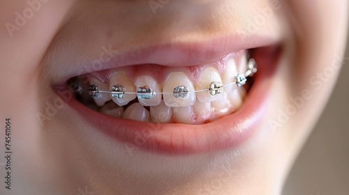 Happy Child with Dental Braces. Generative ai