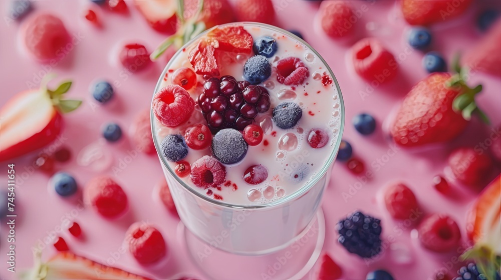 Milkshake yogurt with fruit berry splash juicy. Background concept Milkshake yogurt with fruit berry splash juicy. Background concept