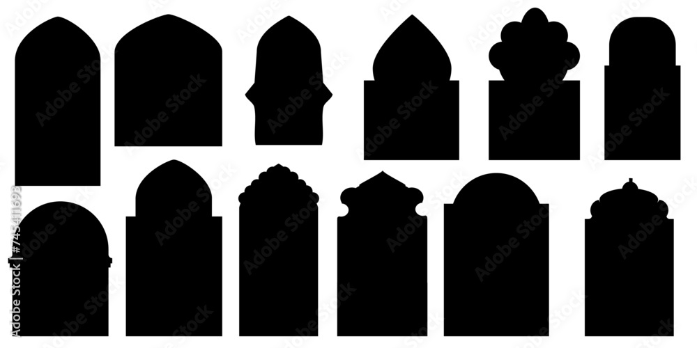 Set of black shape islamic window, doors