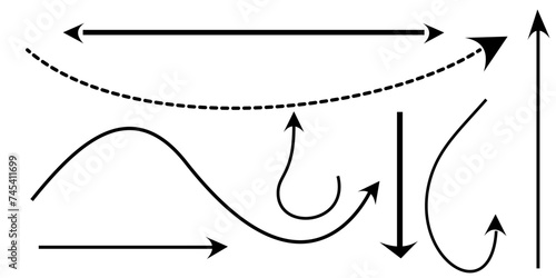 Set of straight long and short arrows
