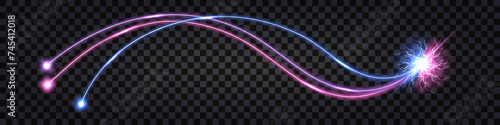 Electric discharge collision,wavy swirl cable,  blue vs pink shock effect., glowing lightning thunder bolt. Electric light flash, power wire impulse. Swirl wavy cable. Isolated. Vector illustration