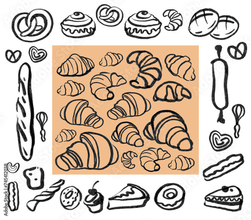 Isoplated vector set of croissants. Bakery. Hand drawn template with pastries sketch. Fresh bakery. Shop. Pastry.  photo