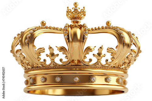 Ornate golden royal crown, cut out - stock png.