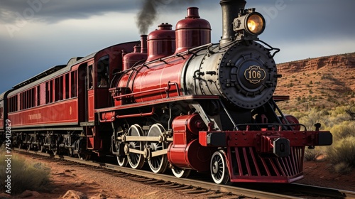 Capture the breathtaking scene of a steam locomotive in the high canyon of the wild west