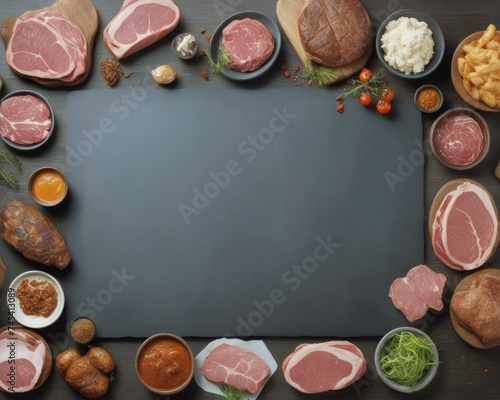 Illustrated Meat Products Frame: Butcher's Delight and Culinary Delicacies