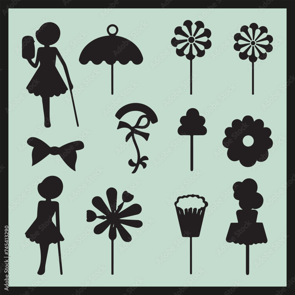 set of silhouettes of flowers set of silhouettes of flowers