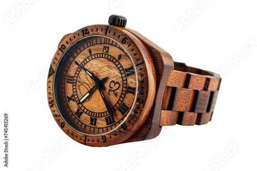 Handcrafted wooden wristwatch, cut out - stock png.