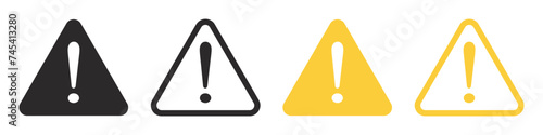 Set of caution signs. Caution alarm, fatal error message, exclamation mark. Triangle and circle warning, alert symbol. Vector. EPS10.
