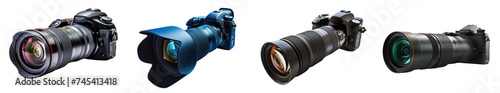 Set of high-resolution camera with zoom lens, cut out - stock png. photo