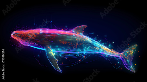 Whale Animal Plexus Neon Black Background Digital Desktop Wallpaper HD 4k Network Light Glowing Laser Motion Bright Abstract photo