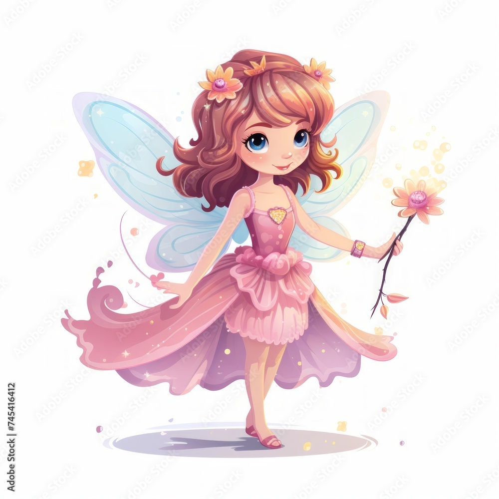Generative AI A tiny fairy with delicate wings and a flower petal dress, spreading magic with a wand. Generative AI A tiny fairy with delicate wings and a flower petal dress, spreading magic with a wand.