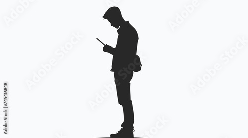 Man Standing Using Tablet Isolated on White Background