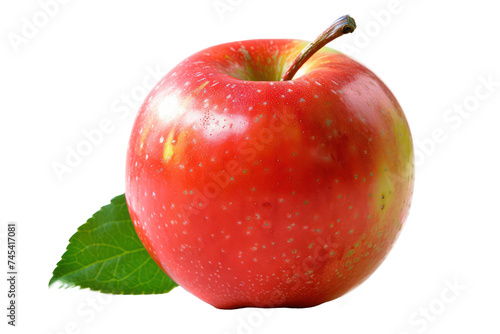 Fresh red apple with water droplets and leaves