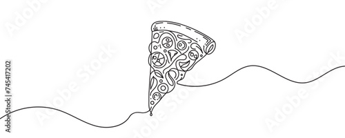 One line of pizza. Modern continuous line design with pizza logo. one line pizza slice vector illustration.