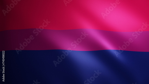  Bisexual Pride flag with fabric texture that moves in the wind. Smooth movement of the waving flag in a perfect loop. Sexual diversity and gender identity, purple, blue, pink.