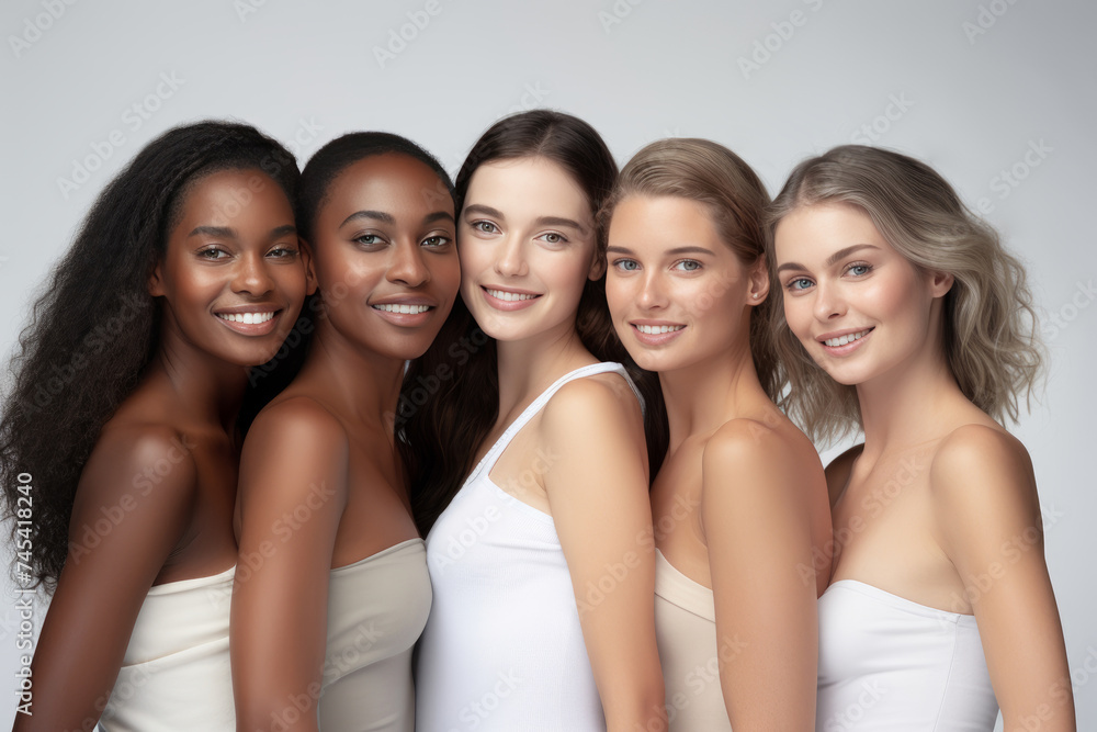 Diverse group of women smiling together Diverse group of women smiling together