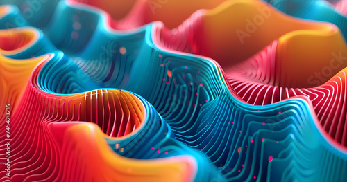 Représentation abstraite et artistique d'un labyrinthe composé de lignes ondulées de couleurs vives