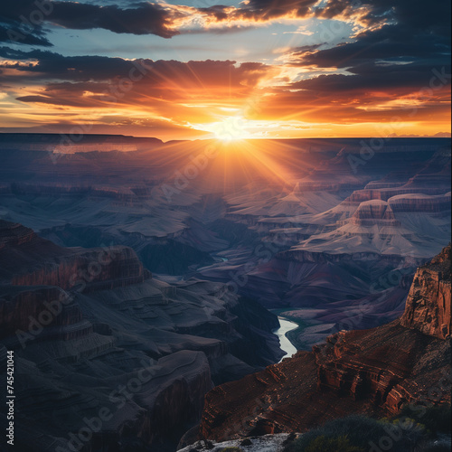 Sunset Majesty Over Grand Canyon with River View