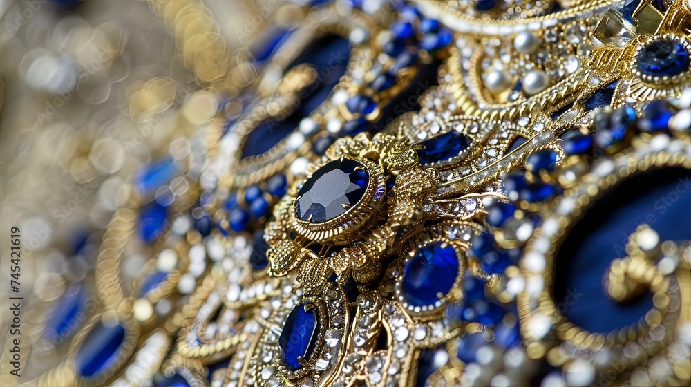 Close Up of a Blue and Gold Brooch Close Up of a Blue and Gold Brooch