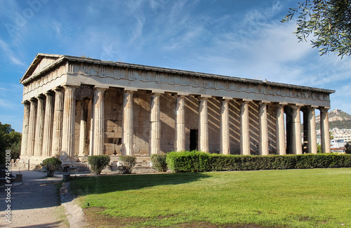 The Temple of Hephaestus, (Theseion), is a Doric peripteral temple in the ancient Agora of Athens, Greece, atop the Agoraios Kolonos hill, it is one of the best preserved ancient Greek temples photo