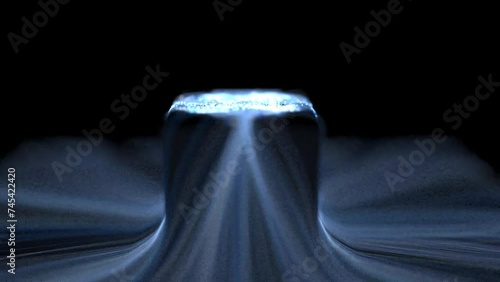 Viaje de átomos de energía recorriendo una superficie. Avance tecnológico mágico con colores azules. photo