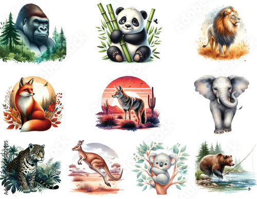 Watercolor Safari Pumping Animals Clipart Bundle