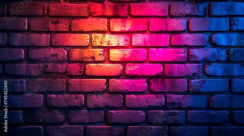 Urban Brick Wall Texture in Vintage Neon Lights