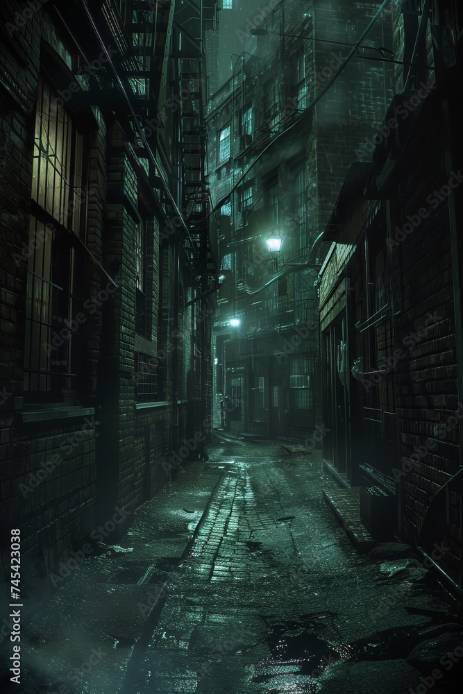 A dark alleyway where a murder took place under cover of night