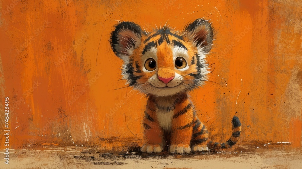Tiger Cub Smiling Adorable Tiger Cub Artwork Cute Tiger Cub