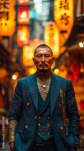 A Mature Japanese Gangster in Traditional Attire. Yakuza Portrait