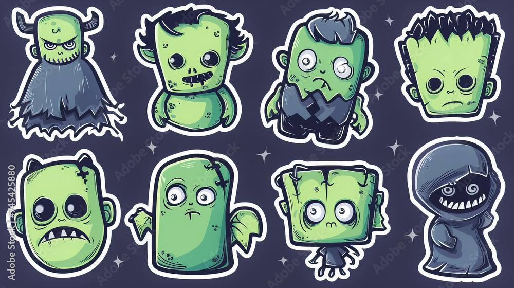 Obraz premium cute frankenstein stickers collection