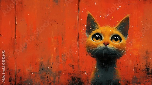 The Cat's Eyes, Orange and Red Background, The Cat's Whiskers, A Feline Portrait. photo