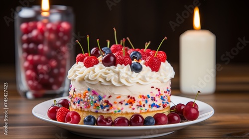 Vibrantly decorated birthday cake with colorful candles to celebrate joyous occasion