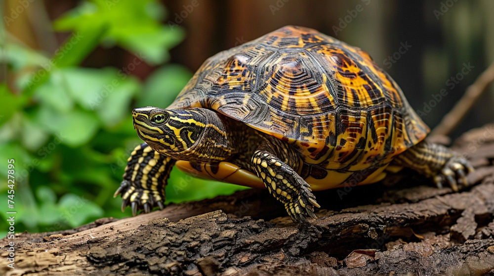 Coahuilan box turtle in the tropic garden. Terrapene Coahuila. Animals. Generative Ai Coahuilan box turtle in the tropic garden. Terrapene Coahuila. Animals. Generative Ai