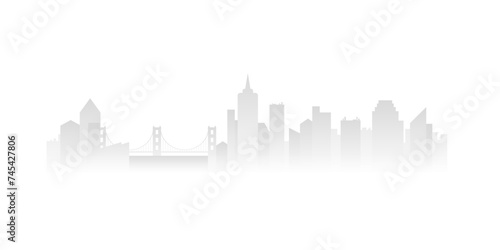 Gradient city skyline with silhouettes of skyscrapers and bridge vector illustration