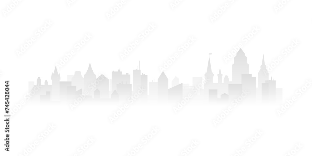 Gradient city skyline with silhouettes of houses, cityscape panorama vector illustration