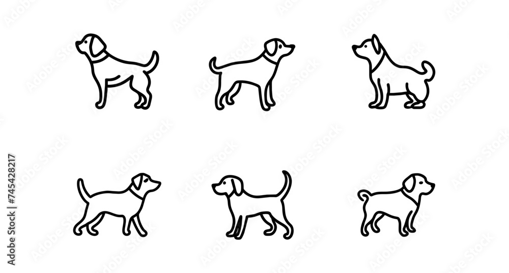 Icon Set Dog. Set of silhouettes of dogs. Dog outline icons. Dogs from pets collection in linear style, vector illustration. Coloring Template. Icon Set Dog. Set of silhouettes of dogs. Dog outline icons. Dogs from pets collection in linear style, vector illustration. Coloring Template.
