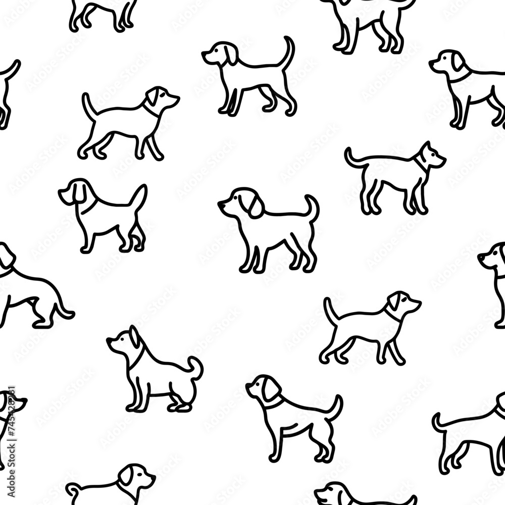 Silhouettes of dogs isolated on white background. Seamless pattern, set of dogs. Template for textile, veterinarian clothing. Silhouettes of dogs isolated on white background. Seamless pattern, set of dogs. Template for textile, veterinarian clothing.