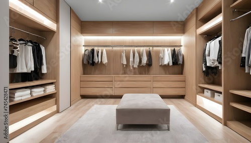 Fototapeta Naklejka Na Ścianę i Meble -  A modernly designed dressing room with light wood interiors.