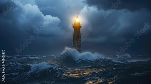 A lighthouse shining brightly over stormy seas, guiding the way to safety and success amidst challenges.