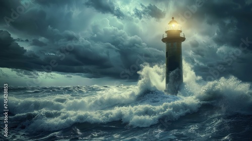 A beacon of hope in turbulent waters, leading to security and triumph in the face of adversity. photo