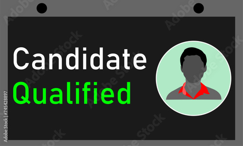 A card showing candidate qualified  status of a candidate after a recruitment exam with a attached passport size photo 