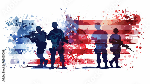 Soldiers Figures Silhouettes in Usa Flag Background