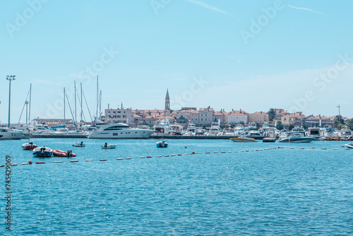 View of Old Town Budva with yachts and boats, Montenegro. Adriatic resort city-pearl for publication, poster, calendar, post, screensaver, wallpaper, cover, website. High quality photo