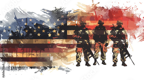 Soldiers Figures Silhouettes in Usa Flag Background