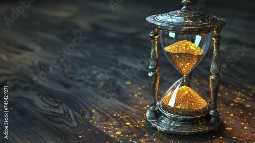 An hourglass with golden sand flowing, denoting the value of time and the timely achievement of objectives.