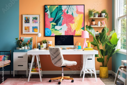 Dynamic and Vibrant Home Office Space © Lazartivan