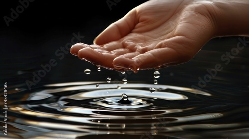 Ripples spreading from a hand touching water, symbolizing impact and support extended. photo